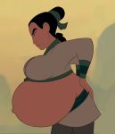 asian bent_over black_hair closed_eyes disney fa_mulan hair_bun hand_on_head jtng23 mulan pain photoshop pregnant pregnant_belly pregnant_female