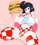 big_boy_(character) big_boy_(restaurant) burger gender_bender genderswap hamburger hot mascot pink_background plump thick_thighs