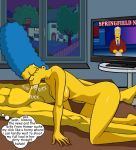 big_ass big_breasts breasts fellatio marge_simpson milf oral the_simpsons tv window yellow_skin