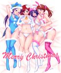 4girls abe_tsukumo alluring amu_(doubutsu_sentai_zyuohger) animal_ears bell bikini blue_eyes brown_hair bunny_ears christmas doubutsu_sentai_zyuohger earrings fuuka_igasaki gloves hairband hat igasaki_fuuka jewelry long_hair momochi_kasumi multiple_girls pink_eyes purple_eyes sela_(doubutsu_sentai_zyuohger) shuriken_sentai_ninninger stockings super_sentai swimsuit tail