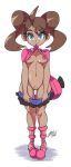 1girl ahoge areolae bigdead93 blonde_hair blue_eyes boots breasts brown_eyes brown_hair creatures_(company) cute dark_nipples dark_skin full_body game_freak humans_of_pokemon large_areolae lifted_by_self light-skinned_female long_hair looking_at_viewer mouth_hold navel nintendo nipples pokemon pokemon_(anime) pokemon_(game) pokemon_xy porkyman pubic_hair pussy quad_tails sana_(pokemon) serena_(pokemon) shirt_lift shorts_down shorts_pull signature smile solo stomach twin_tails uncensored white_background