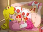 1girl blonde_hair blue_eyes censored elbow_gloves fellatio gangbang gloves group_sex kibazoku mario_(series) nintendo oral panties panties_aside penis princess_peach pussy sex sexy size_difference spread super_mario_bros. sweat toad_(mario) underwear vaginal