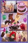 anthro balloon birthday_cake buck_(sergeantbuck) bulge cake cat clothing comic drunk ear_piercing feline food furry green_thong group hair iskra lagomorph lexus_(lexusbun) mammal pants piercing rabbit red_hair ryan_moonshadow shirt sledge_revorse sofa