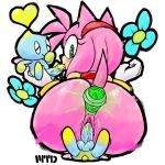 1girl amy_rose anal anthro ass bare_shoulders black_nose bottomless chao chaos_emerald clothed clothing cum fellatio female flower gloves green_eyes group group_sex hair headband heart heart-shaped_pupils hedgehog highres large_ass looking_back male male/female mammal marthedog oral oral_sex penis pink_hair plant pussy sega sex short_hair signature tail threesome transparent_background vagina vaginal vaginal_penetration video_games