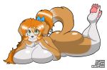  anthro ass big_ass big_breasts bow breast_squish breasts canine dog furry green_eyes hair huge_ass huge_breasts kibbles looking_at_viewer lying mammal nude original pose rdd_(colorist) red_hair skidd voluptuous white_background wide_hips 