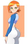 1girl abysswatchers ben_10 blue_clothing blue_shirt cartoon_network dat_ass female_only ginger green_eyes gwen_tennyson red_hair short_hair tagme