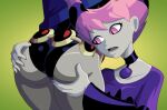 1girl 2_girls ass ass_grab ass_worship dat_ass dc_comics dcau female_face_near_ass female_focus female_only from_behind grey_skin groping groping_ass jinx long_hair pink_eyes pink_hair rachel_roth raven_(dc) ravenravenraven teen_titans worship yuri