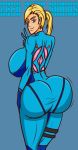 ass big_ass big_breasts body_suit breasts ion7 looking_at_viewer looking_back metroid nintendo samus_aran skin_tight_suit