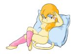 1girl anthro breasts cartoon cat cat_ears cat_tail catgirl cleo_catillac cute furry heathcliff_&_the_catillac_cats orange_hair pillow pussy render shades simple_background tail the_catillac_cats transparent_background