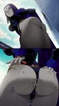  between_buttocks color dc_comics destruction faceless_male giantess grabbing_own_ass grey_skin huge_ass leotard looking_back macro purple_hair raven_(dc) ravenravenraven smaller_male stuck teen_titans 