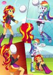 2girls ball clothed comic equestria_girls equestria_untamed friendship_is_magic humanized multiple_girls my_little_pony outdoor outside physical_education rainbow_dash rainbow_dash_(mlp) skirt sunset_shimmer sunset_shimmer_(eg)