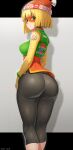 1girl 2020 arms_(game) ass big_ass blonde_hair breasts curvy_figure dated green_eyes leggings mask min_min_(arms) mogtate nintendo pale-skinned_female pale_skin standing sweat teen thick_ass thick_thighs thighs zhenbao