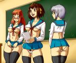  3girls ass big_ass big_breasts breasts erect_nipples female mikuru_asahina nagato_yuki nipples pubic_hair pussy ragathol school_girl school_uniform suzumiya_haruhi suzumiya_haruhi_no_yuuutsu underboob 