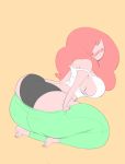 1girl adventure_time ass bare_feet big_ass blush breasts bulumble-bee cartoon_network clothing dat_ass feet female_only huge_ass huge_breasts long_hair panties pink_hair pink_skin princess_bubblegum tanktop underboob