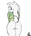 1boy 2016 2d 2d_(artwork) anthro anthro_only asriel_dreemurr ass bent_over blinking blue_eyes boss_monster bottomless byondrage caprine clothed clothing colored digital_media_(artwork) edit floppy_ears fur furry gif girly goat looking_at_viewer looking_back male male_only mammal portrait rear_view shaking_butt smile teasing three-quarter_portrait undertale undertale_(series) video_games white_background