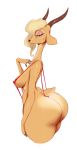 1girl anthro ass big_ass breasts brown_eyes disney female female_only furry gazelle_(zootopia) horns huge_ass looking_at_viewer micro_bikini sling_bikini small_waist sundown sweat thick_thighs white_background wide_hips zootopia