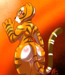  1girl 1girl abstract_background anthro ass big_ass blush breasts feline furry kung_fu_panda mammal master_tigress monkeyxflash nude red_eyes tiger yellow_sclera 