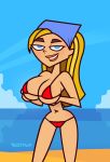  bandanna beach big_breasts bikini blonde_hair blue_eyes breasts cartoon_network hourglass_figure huge_breasts kerchief lindsay_(tdi) long_blonde_hair long_hair striped_hair thick_ass thick_legs thick_thighs total_drama_island two_tone_hair vaultman wasp_waist 