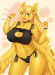  1girl alicorn anthro bell belly blonde_hair blue_eyes bra breasts cat_cutout cat_lingerie cleavage clothed clothing collar equine fan_character furry gold_fur golden_ticket_(oc) hair horn keyhole lingerie mammal midriff mleonheart my_little_pony navel nipple_bulge panties underwear winged_unicorn wings 