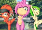 3girls amy_rose anthro bbmbbf breasts cosmo_the_seedrian mobius_unleashed multiple_girls palcomix pussy sega shade_the_echidna sonic_(series) sonic_the_hedgehog_(series) sonic_x