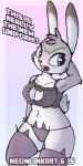  1_female 1_girl 1girl 2015 anthro anthro_rabbit bra clothed clothing cute disney eyelashes female female_anthro female_anthro_rabbit female_only front_view fur furry judy_hopps lagomorph leggings legwear lingerie mammal neonlink open_mouth purple_eyes rabbit short_stack skimpy standing stockings teasing underwear wide_hips zootopia 