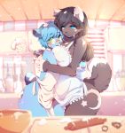 1girl anthro apron ass bear big_ass big_breasts blue_eyes blush breasts canine caress clothing detailed_background erection furry girly green_eyes high_res huge_ass huge_breasts hugging icing kemono male mammal missaka nude precum