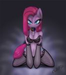 1girl 2015 anthro anthrofied bra candy clothing cutie_mark earth_pony elbow_gloves equine food friendship_is_magic furry gloves hair half-closed_eyes high_res horse kneel legwear lingerie lollipop long_hair looking_at_viewer mammal miniferu my_little_pony pink_hair pinkie_pie pony stockings underwear