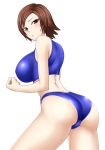 1girl alluring ass big_breasts breasts brown_hair do_konjouuo kazama_asuka namco simple_background tekken tekken_5_dark_resurrection tekken_tag_tournament_2