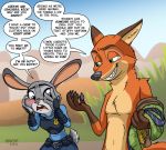 1girl anthro blush canine clothing comic dialogue disney english_text fox fur furry green_eyes grey_fur grin heresy_(artist) judy_hopps lagomorph male mammal nick_wilde nude orange_fur police_uniform purple_eyes rabbit speech_bubble text uniform zootopia