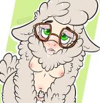 1girl 1girl 2016 alexdiren anthro blush breasts caprine cum cum_on_face dawn_bellwether disney eyewear furry glasses green_eyes mammal nipples nude pussy pussy_juice sheep zootopia