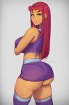 1girl 1girl ass cartoon_network dat_ass dc_comics dc_comics green_eyes huge_ass humanoid koriand'r looking_at_viewer phat_smash simple_background solo_female solo_focus starfire teen_titans thick_thighs wide_hips