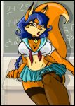  1girl anthro beauty_mark blue_hair breasts canine carmelita_fox cherushi cleavage clothed clothing collar fox furry hair legwear mammal midriff navel sly_cooper_(series) stockings video_games 