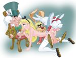 alice_(disney) alice_in_wonderland anal anal_penetration blonde cum fellatio foursome jab mad_hatter march_hare nude oral pussy vaginal vaginal_penetration white_rabbit_(alice_in_wonderland)