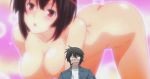 1boy 1girl anime ass bent_over big_breasts black_hair blush breasts brown_eyes brown_hair cute gif hair hentai looking_at_viewer musubi nipples nude open_mouth sahashi_minato sekirei short_hair