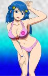 1girl alluring andrewtodaro bikini blue_eyes blue_hair breasts dawn dawn_(pokemon) deviantart female female_human female_only hikari_(pokemon) human insanely_hot long_blue_hair long_hair looking_at_viewer mostly_nude pink_bikini pink_swimsuit poke_ball_print pokemon solo standing swimsuit thigh_gap