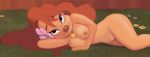 1girl a_goofy_movie big_breasts breasts female_only goof_troop grin lying_down roxanne roxanne_(goof_troop) solo_female unknown_artist