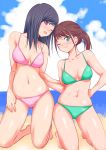  2_girls abe_tsukumo alluring beach black_hair brown_eyes brown_hair female_abs hayami_sena high_res mashin_sentai_kiramager multiple_girls ocean ooharu_sayo purple_eyes sayo_ooharu sena_hayami super_sentai toned tsukumo_abe 