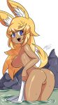 animal_ears anthro areola ass bigdead93 blonde blue_eyes breasts dark_nipples dark_skin dat_ass facial_mark fangs high_resolution hot_spring liru long_hair looking_back nipples nude onsen open_mouth ponytail pussy renkin_san-kyuu_magical_pokaan rock rocks sideboob smile tail tied_hair tongue towel uncensored water wet whisker_markings white_background wolf_ears wolf_tail