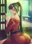 ass big_ass big_breasts breasts looking_at_viewer looking_back lyndis_(fire_emblem) sweat