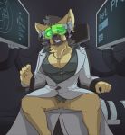 1girl 1girl anthro big_breasts breasts brown_fur chest_tuft clitoris clothed clothing fluxom fur furry hypnosis mind_control pussy tuft visor