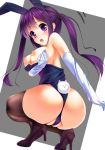  1girl ass big_breasts blush breasts bunny_ears bunny_girl cute gochuumon_wa_usagi_desu_ka? hair long_hair looking_at_viewer looking_back neko_neko_koneko nipples purple_eyes purple_hair rize_tedeza stockings tedeza_rize twin_tails 