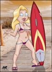  1girl american_dad beach bikini breasts cowabunga erect_nipples female_only flip_flops hayley_smith luberne micro_bikini photo_background shaved_pussy surfboard thighs tropicoboy 