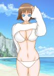  alluring avataro_sentai_donbrothers beach bikini blue_eyes brown_hair mokuro_(artist) ocean sononi super_sentai swimsuit vest 