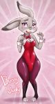 1girl 1girl anthro blush breasts buckteeth bunny_costume cleavage clothed clothing disney embarrassed english_text fur furry grey_fur judy_hopps lagomorph mammal melonleaf open_mouth purple_eyes rabbit teeth text zootopia