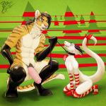  anthro bdsm christmas clothing collar ctrl_alt_spiff ctrl_alt_yiff diamond_(disambiguation) diamondwing dragon drake_(disambiguation) erection feline furry gloves high_res holidays huge_penis leash legwear male male_only mammal penis rubber size_play socks striped_legwear striped_socks stripes thelapdragon tiger zhali_z 