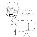 1girl anus ass bent_over breasts ear_rings freckles hairless_pussy looking_back luna_loud monochrome mooning nickelodeon nipples nude pussy scobionicle99 smile the_loud_house white_background wide_hips