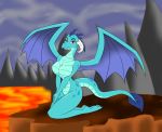 1girl 1girl absurd_res anthro anthrofied biped breasts dragon friendship_is_magic furry high_res my_little_pony nude pose princess_ember_(mlp) scalie