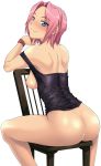 1girl ass blush breasts female_only green_eyes high_resolution human melkormancin naruto nipples pink_hair sakura_haruno sitting smile solo_female