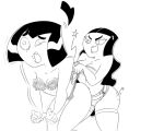 2girls ass breasts cleavage danny_phantom garter_belt goth hair long_hair monochrome multiple_girls nickelodeon paulina ponytail prank red_ass samantha_manson smile stockings surprise wedgie