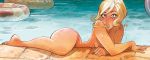 1girl alessandro_barbucci blonde_hair blue_eyes breasts feet long_hair mole nude pool water wet wide_hips